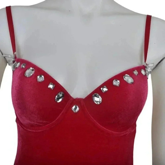 Vintage Frederick's of  Hollywood Hot Pink Corset Velour Garter Teddy Medium - Picture 2 of 9